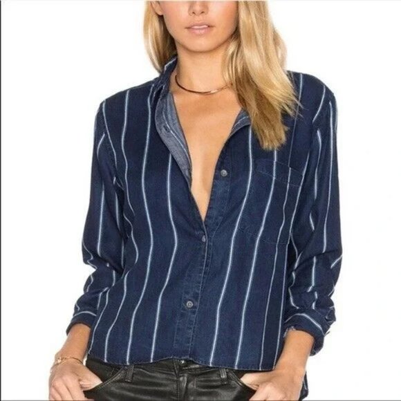 Rails Dana Indigo Varigated Stripe Button Front Shirt, size XS - Picture 1 of 8